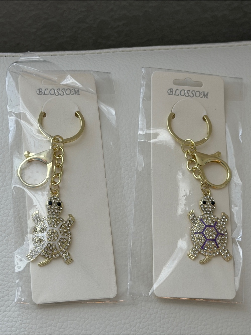 De Blossom Collection Gold Turtle Keychain with Clear Crystal Accents